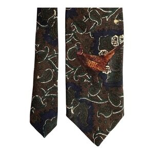 VTG Polo Ralph Lauren Tie 100% Wool Brown Pheasant 3" X56"USA Hand Made